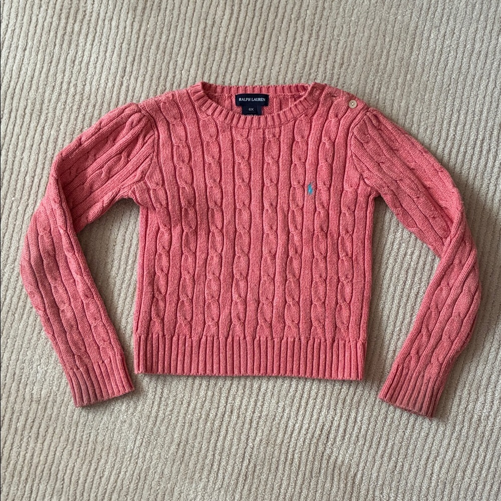 Ralph Lauren Girls’ Pink Cable Knit Sweater (6)
